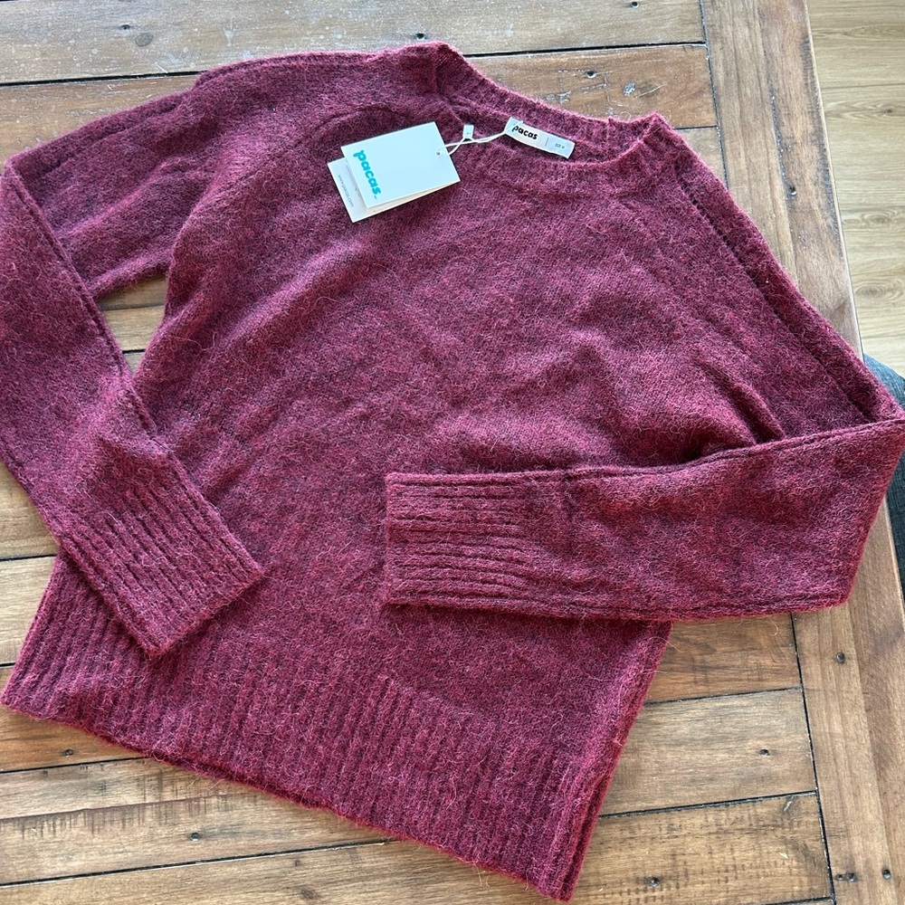 NWT Pacas Crewneck Sweater Alpaca Knit Wool Bordeaux Melange M